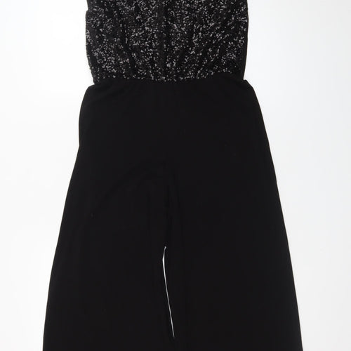 Oasis Women's Black Sequin Halter Wide Leg Jumpsuit Size S