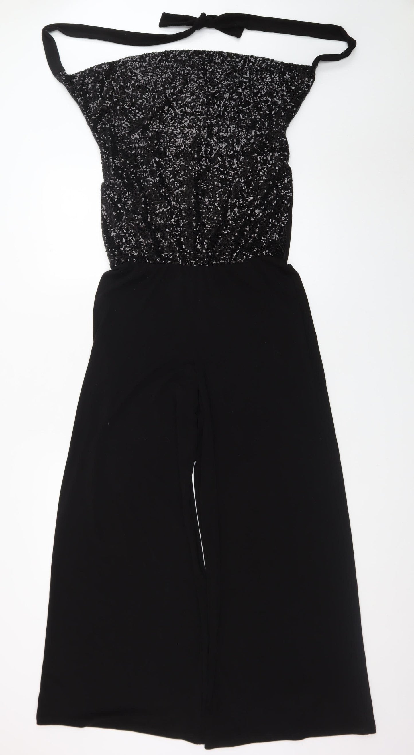 Oasis Women's Black Sequin Halter Wide Leg Jumpsuit Size S