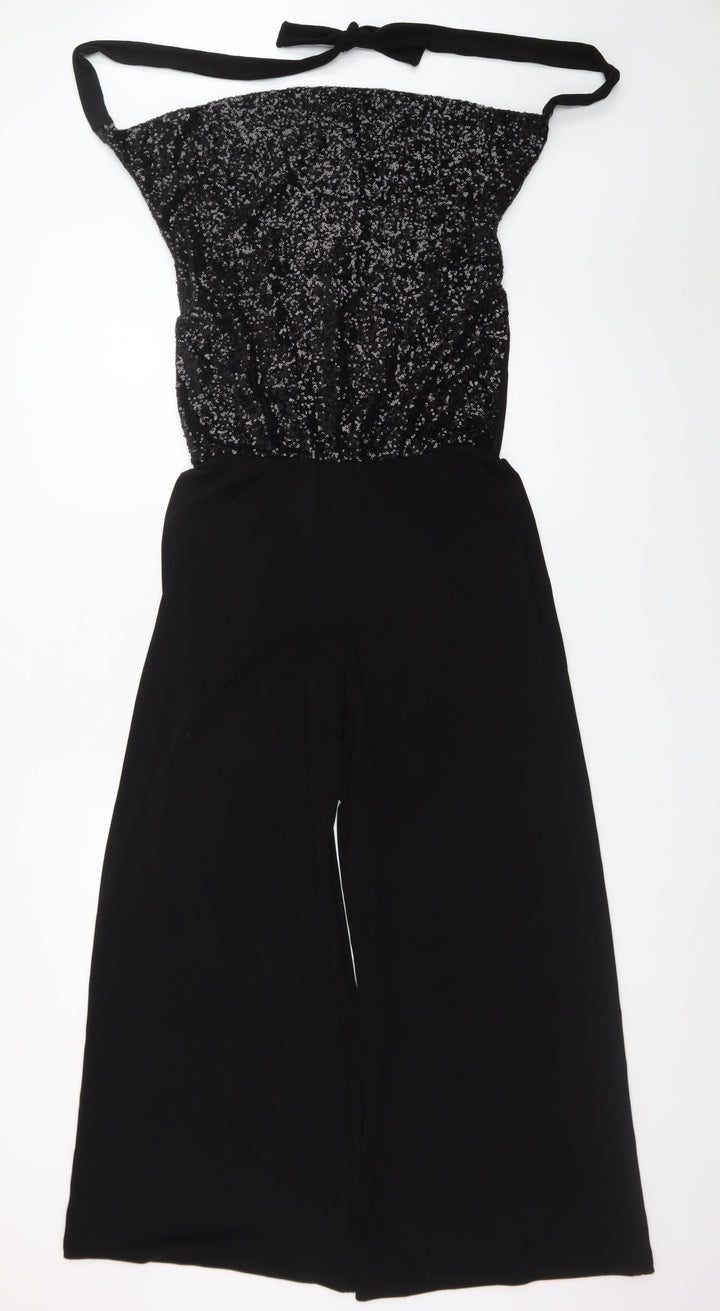 Oasis Women's Black Sequin Halter Wide Leg Jumpsuit Size S