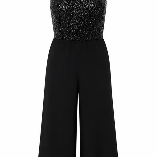 Oasis Women's Black Sequin Halter Wide Leg Jumpsuit Size S