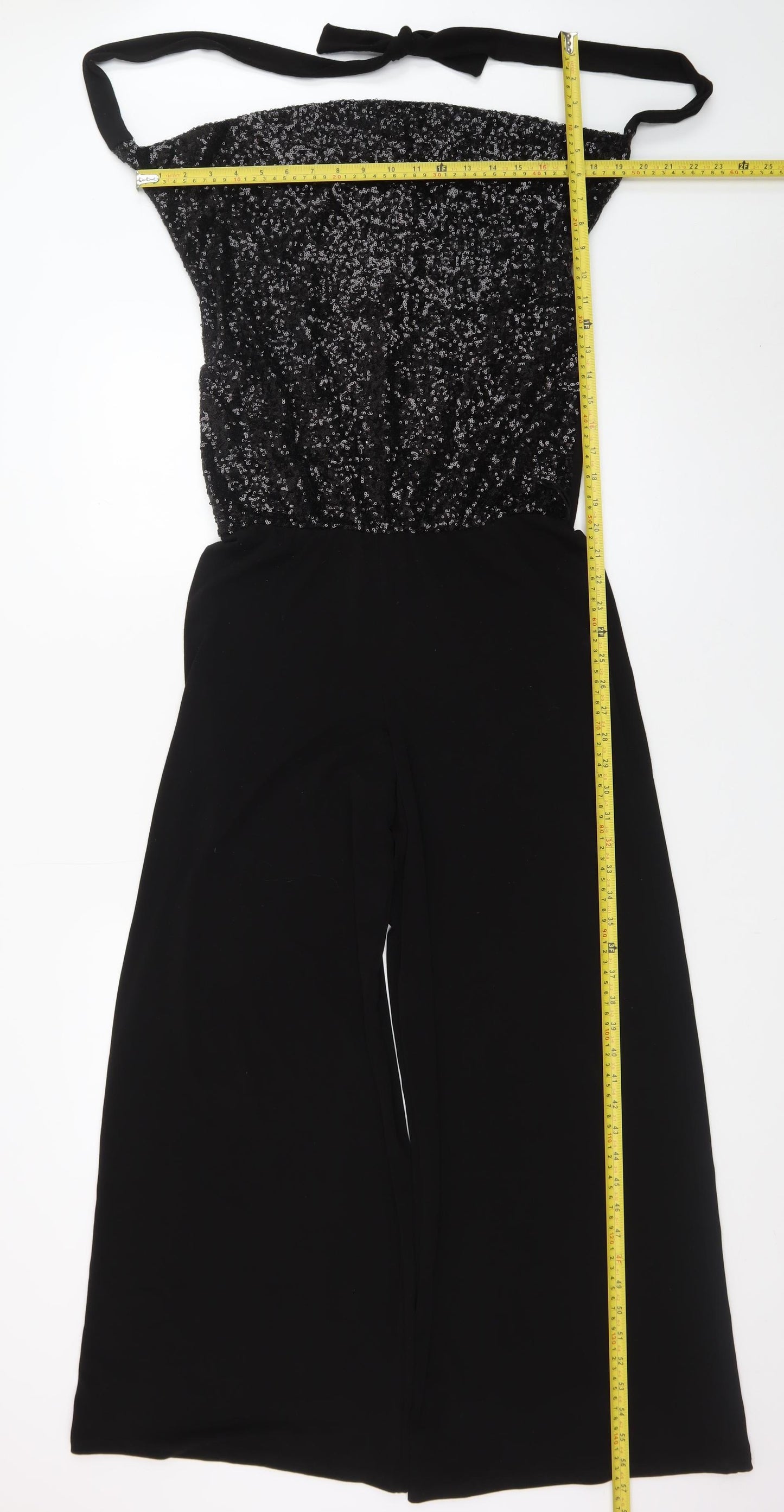 Oasis Women's Black Sequin Halter Wide Leg Jumpsuit Size S