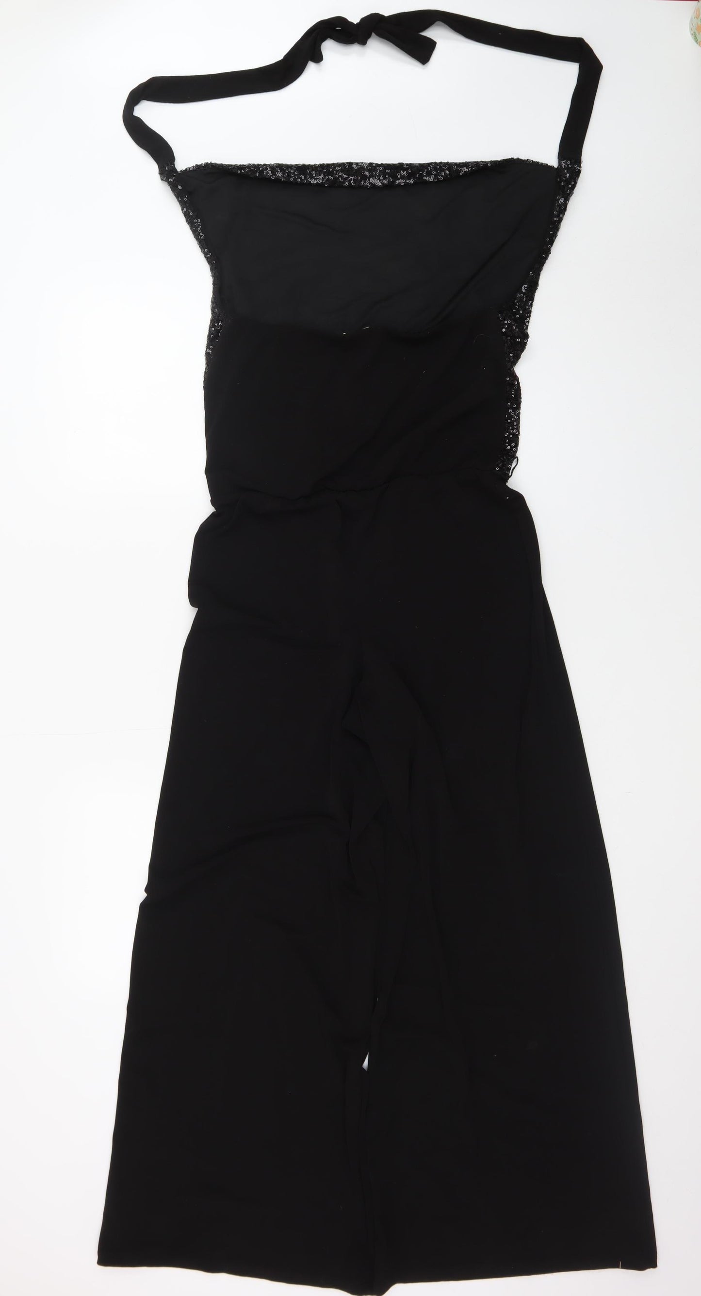 Oasis Women's Black Sequin Halter Wide Leg Jumpsuit Size S