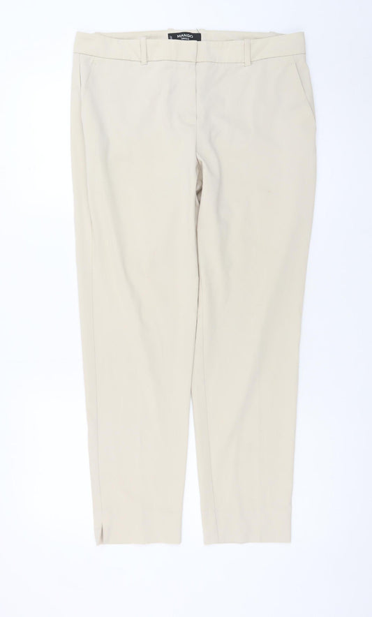 Mango Women Beige Chino Slim Trousers Size 12 Straight Fit