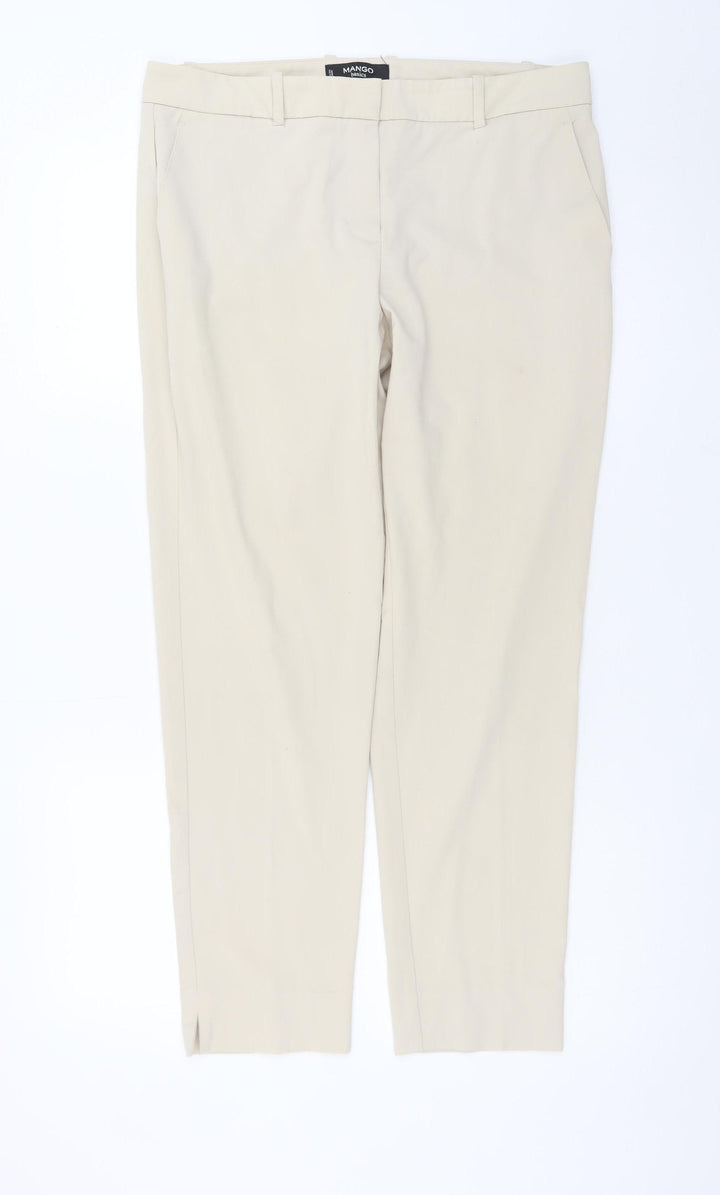 Mango Women Beige Chino Slim Trousers Size 12 Straight Fit