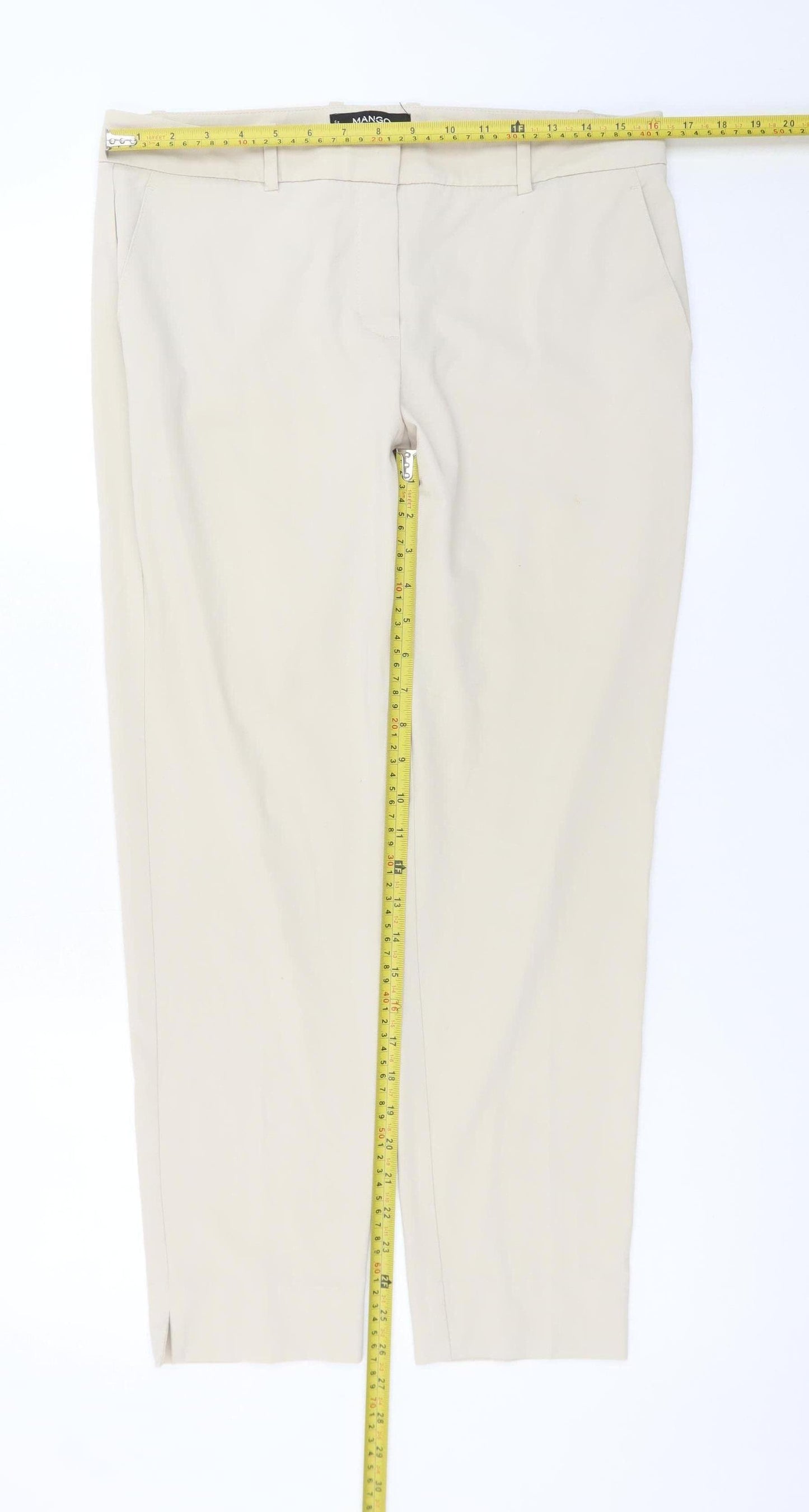 Mango Women Beige Chino Slim Trousers Size 12 Straight Fit