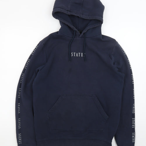 Status Men's Blue Pullover Hoodie L Fleece Graphic Logo Hooded Top