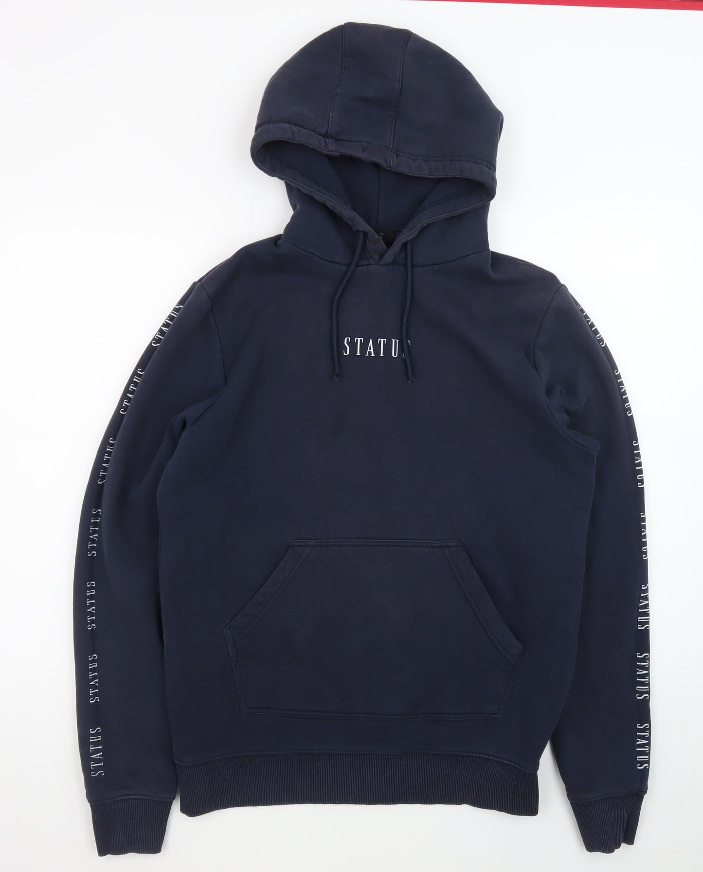 Status Men's Blue Pullover Hoodie L Fleece Graphic Logo Hooded Top