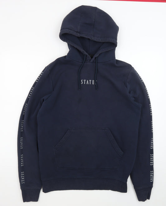 Status Men's Blue Pullover Hoodie L Fleece Graphic Logo Hooded Top