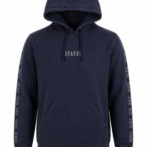 Status Men's Blue Pullover Hoodie L Fleece Graphic Logo Hooded Top