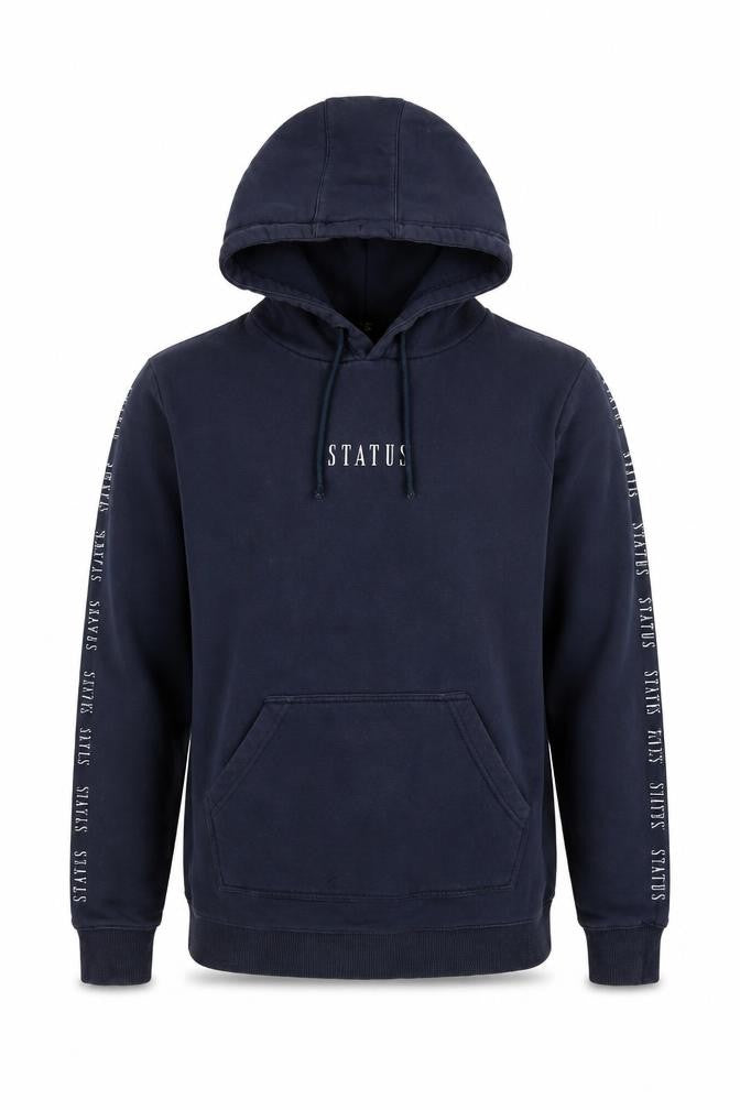 Status Men's Blue Pullover Hoodie L Fleece Graphic Logo Hooded Top