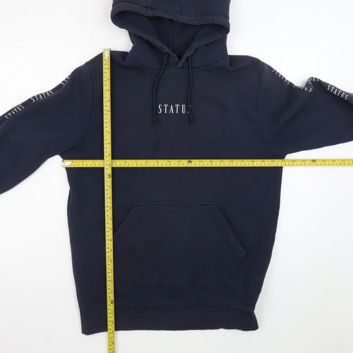Status Men's Blue Pullover Hoodie L Fleece Graphic Logo Hooded Top