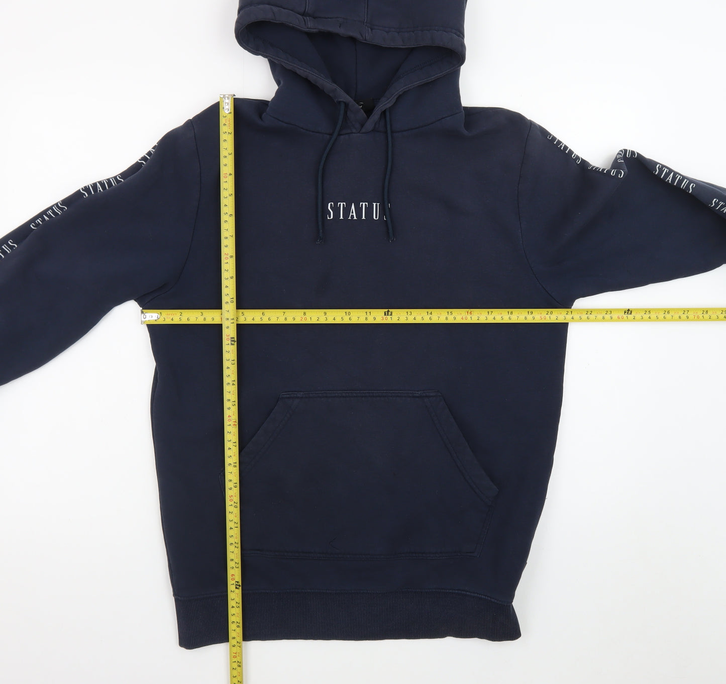 Status Men's Blue Pullover Hoodie L Fleece Graphic Logo Hooded Top