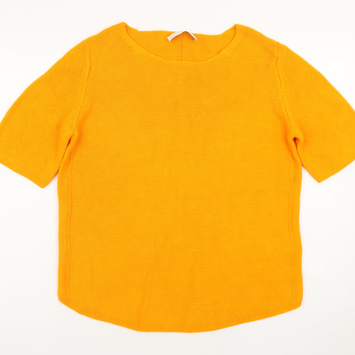Oui Women's Orange Cotton Knit Short Sleeve Jumper Size 10