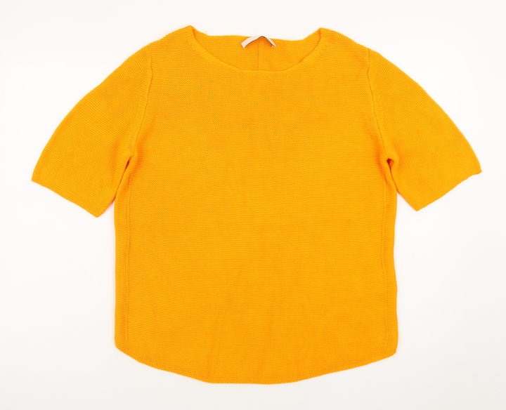 Oui Women's Orange Cotton Knit Short Sleeve Jumper Size 10