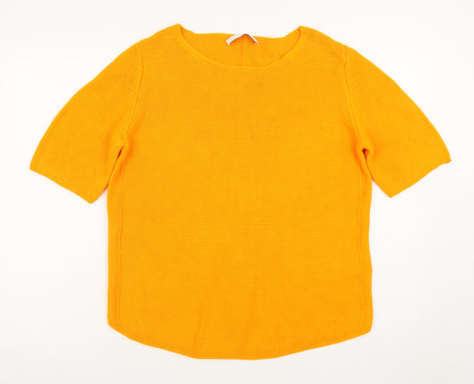 Oui Women's Orange Cotton Knit Short Sleeve Jumper Size 10