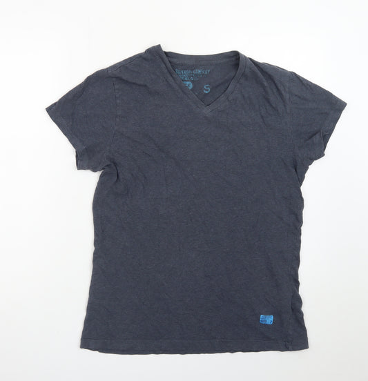 Superdry Company Men's Blue V-Neck Small Cotton T-Shirt