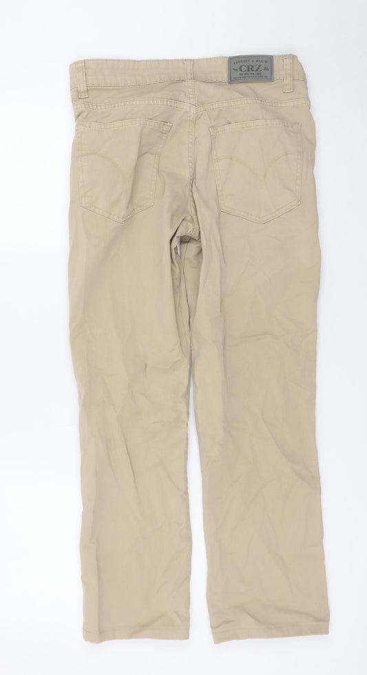 CRZ Men Beige Chino Trousers Size 38 Cotton Blend Straight Fit