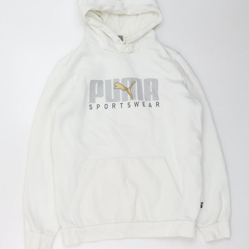Puma Men’s White Pullover Hoodie S Logo Fleece Sportswear