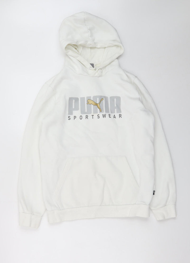 Puma Men’s White Pullover Hoodie S Logo Fleece Sportswear