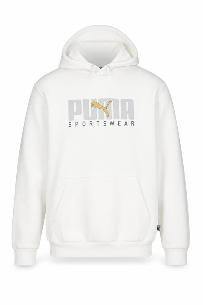 Puma Men’s White Pullover Hoodie S Logo Fleece Sportswear