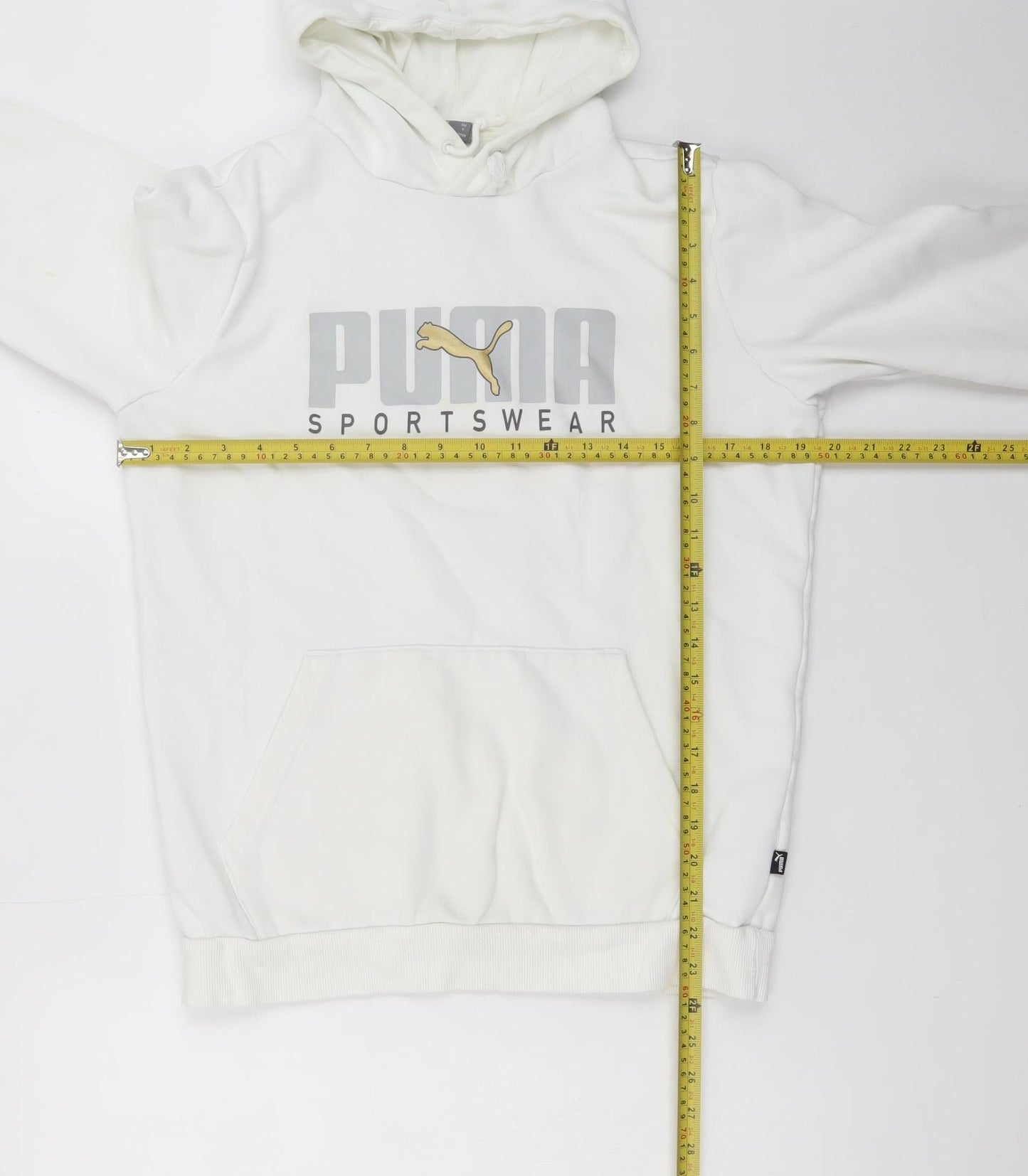Puma Men’s White Pullover Hoodie S Logo Fleece Sportswear