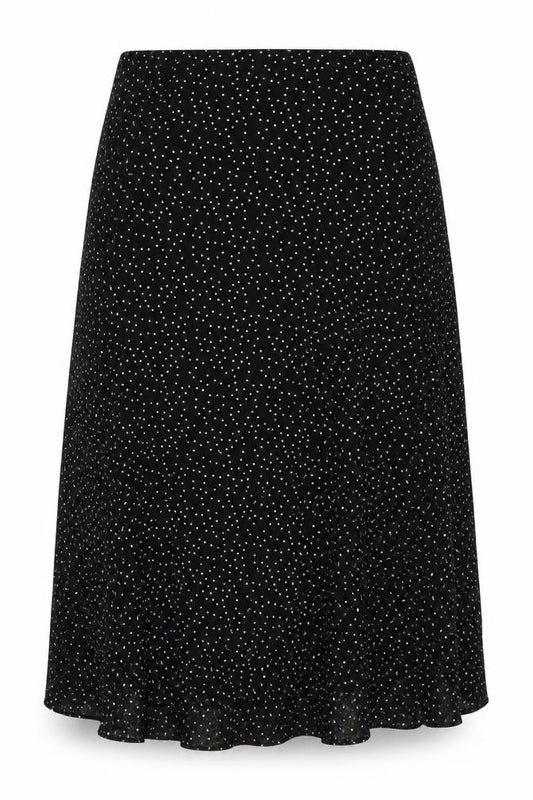 Front view of New Look Women’s Black Polka Dot A-Line Midi Skirt, size UK 10