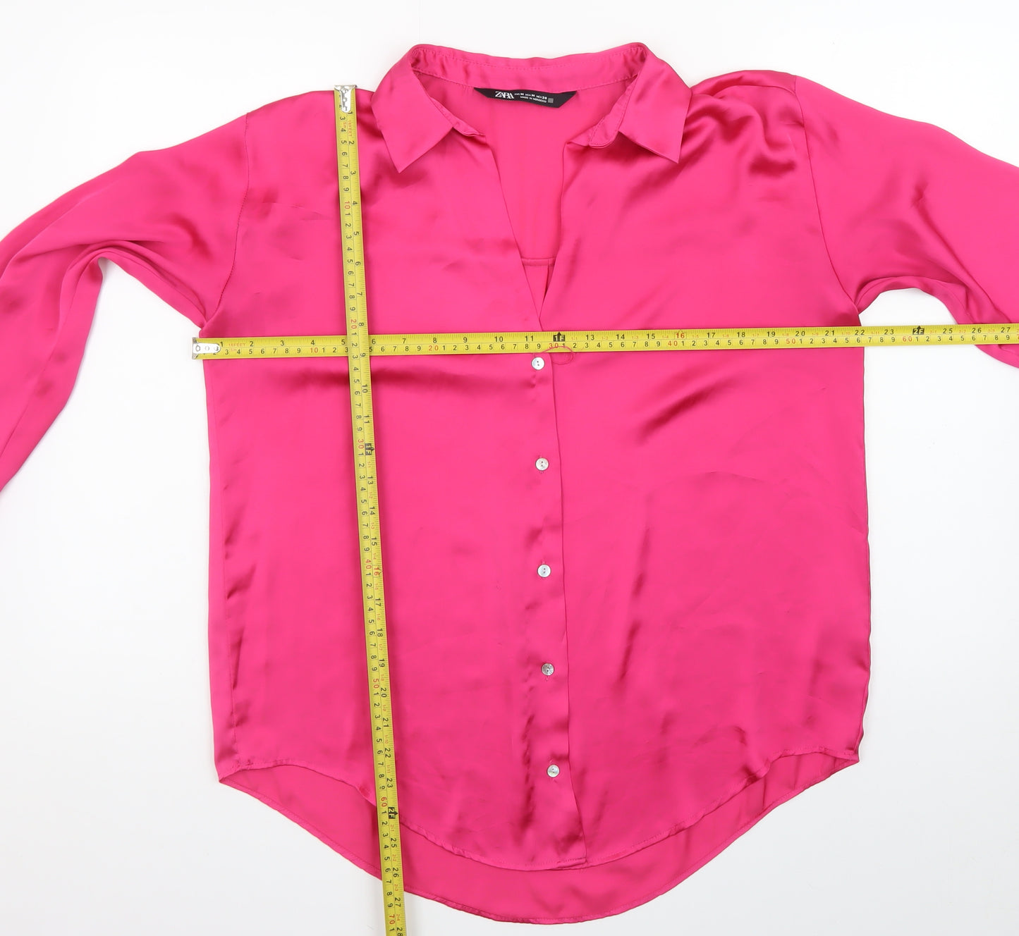 Zara Women Pink Satin Collared Long Sleeve Blouse Size 12