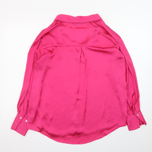 Zara Women Pink Satin Collared Long Sleeve Blouse Size 12
