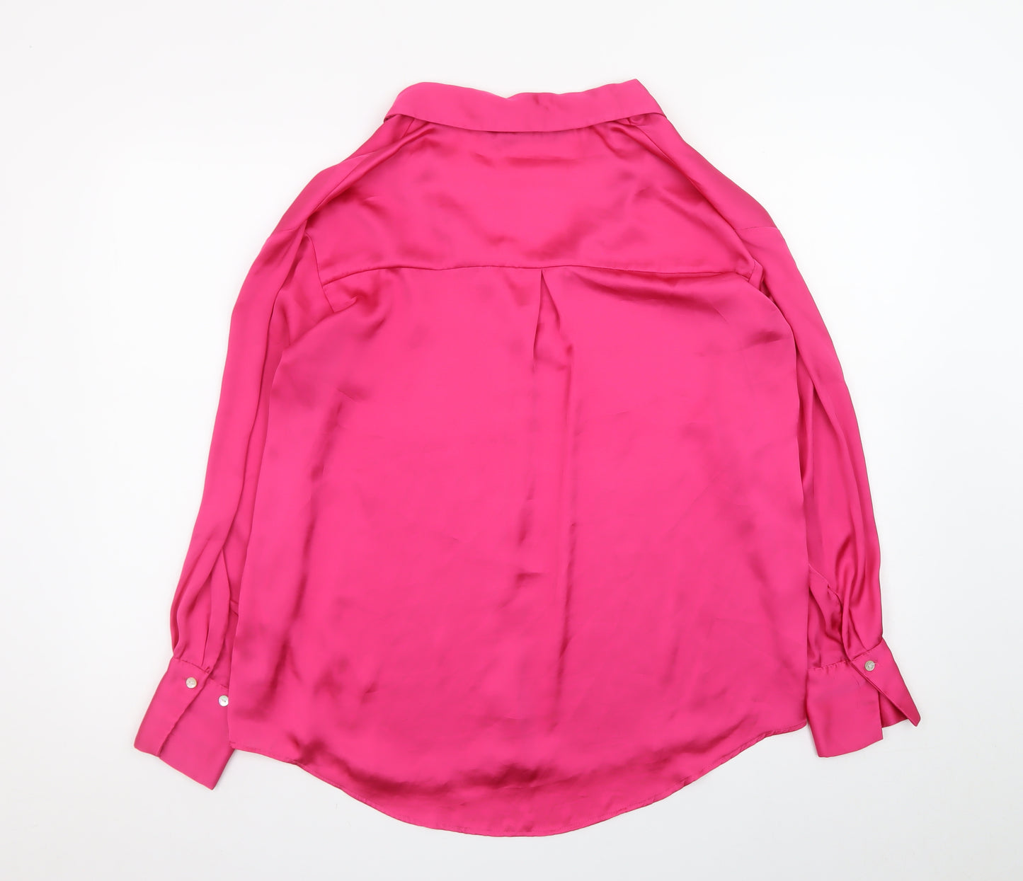 Zara Women Pink Satin Collared Long Sleeve Blouse Size 12