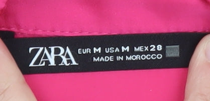 Zara Women Pink Satin Collared Long Sleeve Blouse Size 12