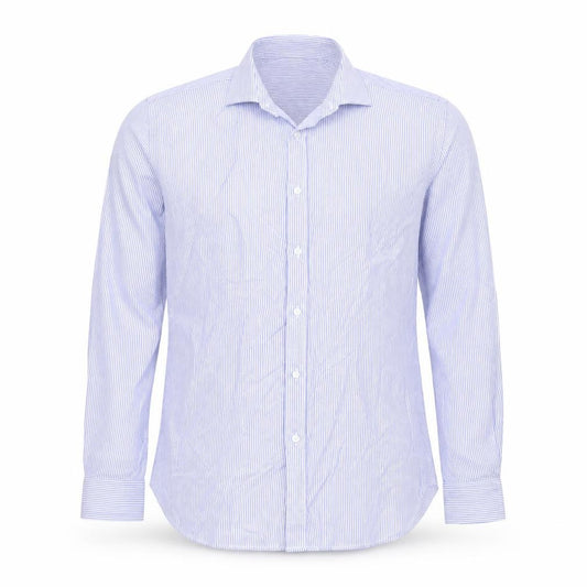 Moss 1851 Men's Blue Slim Fit Long Sleeve Striped Dress Shirt 16in