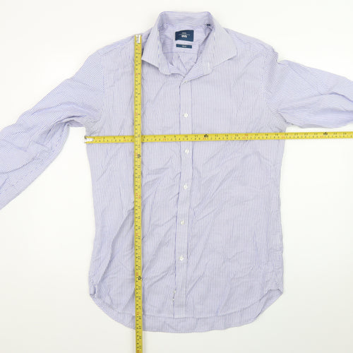 Moss 1851 Men's Blue Slim Fit Long Sleeve Striped Dress Shirt 16in