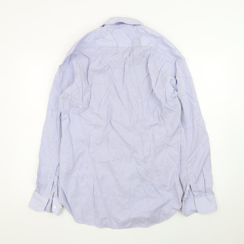 Moss 1851 Men's Blue Slim Fit Long Sleeve Striped Dress Shirt 16in