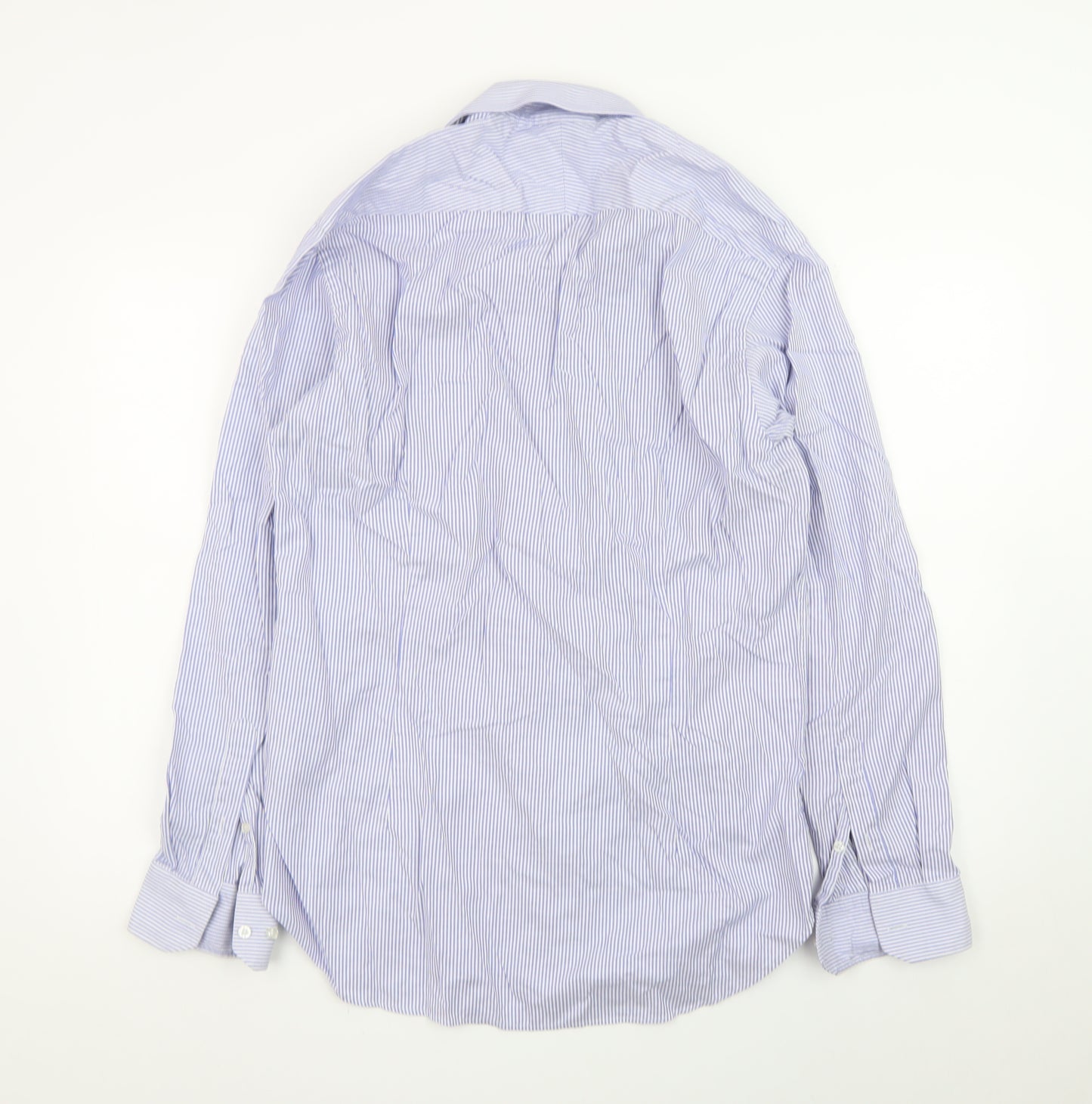 Moss 1851 Men's Blue Slim Fit Long Sleeve Striped Dress Shirt 16in