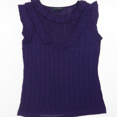 French Connection Women Purple Ruffle Sleeveless Ribbed Knit Top Size L