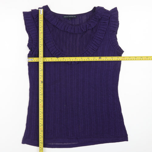 French Connection Women Purple Ruffle Sleeveless Ribbed Knit Top Size L