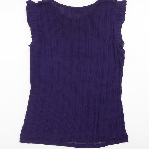 French Connection Women Purple Ruffle Sleeveless Ribbed Knit Top Size L
