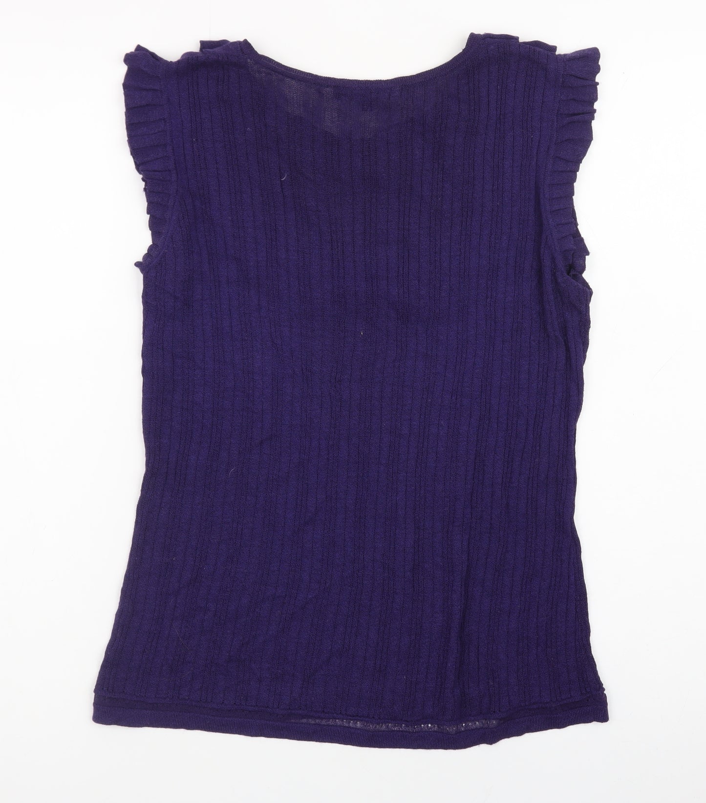 French Connection Women Purple Ruffle Sleeveless Ribbed Knit Top Size L