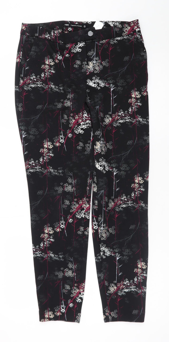 Next Women’s Black Floral Slim Trousers UK 10 Polyester Stretch