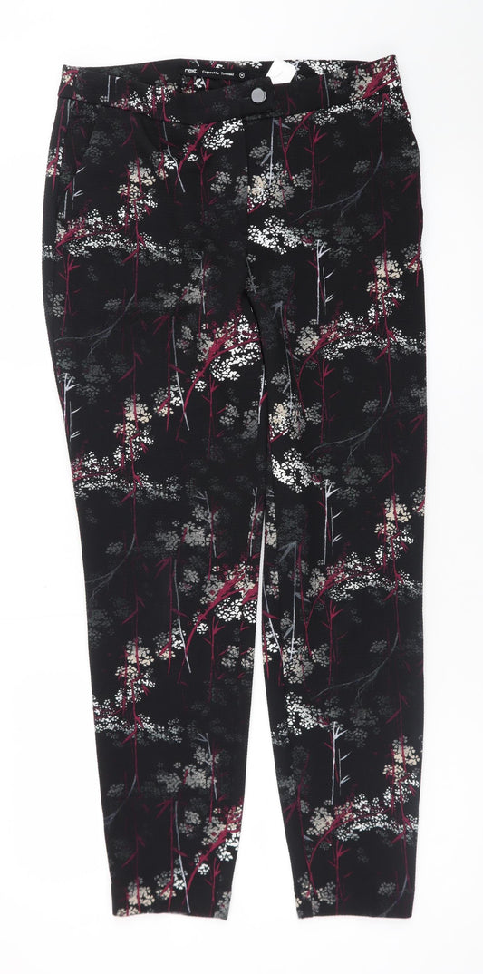 Next Women’s Black Floral Slim Trousers UK 10 Polyester Stretch