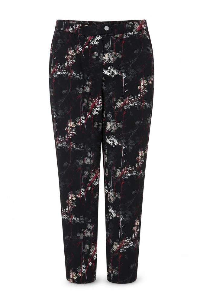 Front view of Next Women’s Black Floral Slim Trousers UK 10 Polyester Stretch