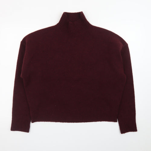 Zara Women Brown Wool Mock Neck Long Sleeve Pullover Jumper Size 12