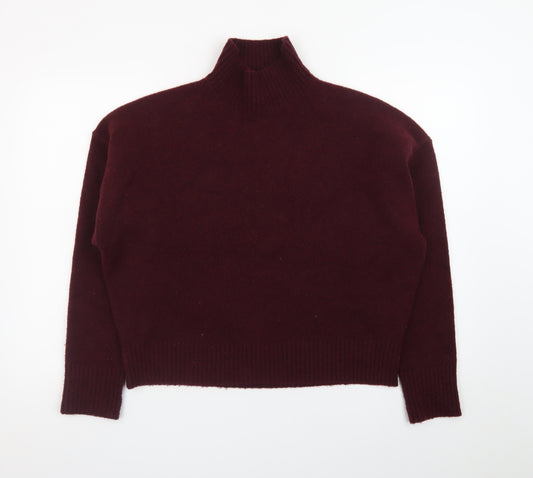 Zara Women Brown Wool Mock Neck Long Sleeve Pullover Jumper Size 12
