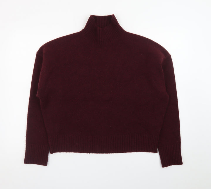 Zara Women Brown Wool Mock Neck Long Sleeve Pullover Jumper Size 12