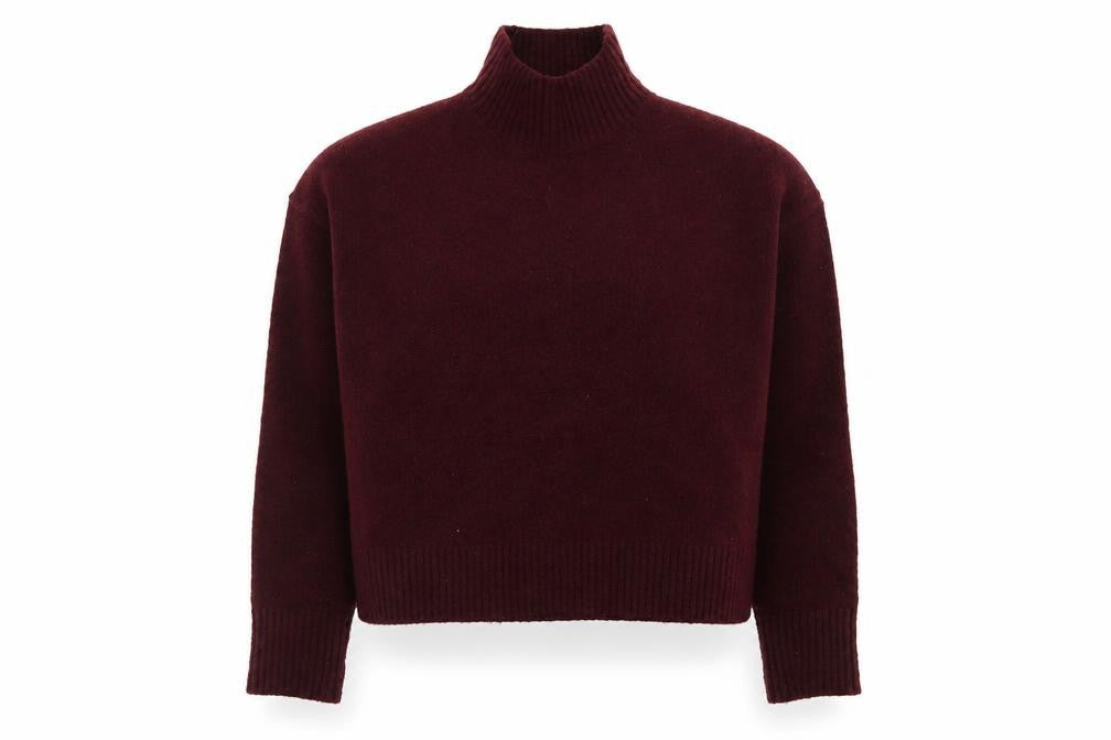 Front view of Zara Women Brown Wool Mock Neck Long Sleeve jumper, size 12