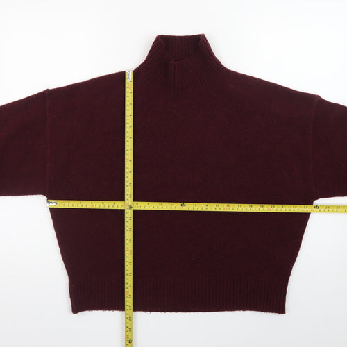 Zara Women Brown Wool Mock Neck Long Sleeve Pullover Jumper Size 12