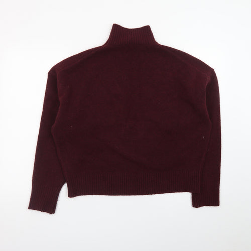 Zara Women Brown Wool Mock Neck Long Sleeve Pullover Jumper Size 12
