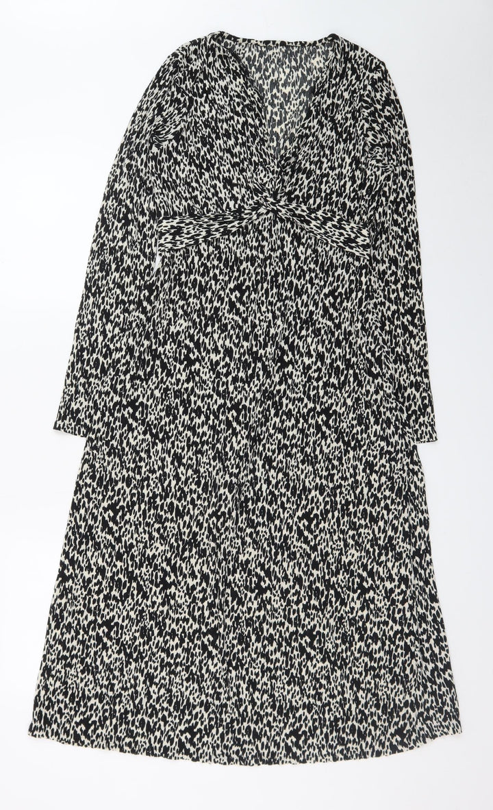 F&F Women's Black Animal Print A-Line Knee Length Dress Size 10