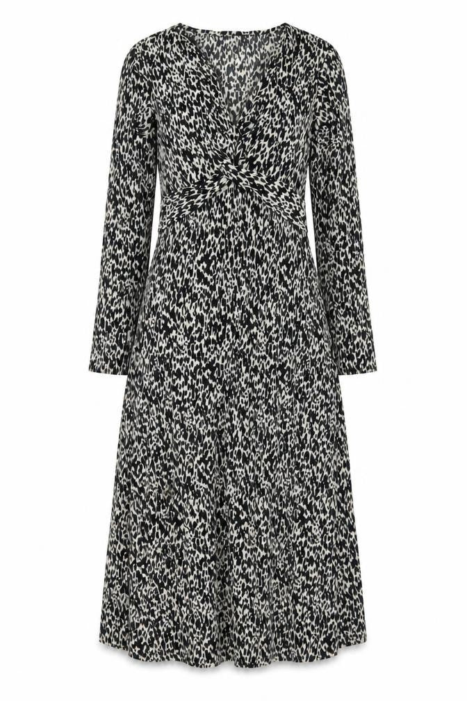 F&F Women's Black Animal Print A-Line Knee Length Dress Size 10