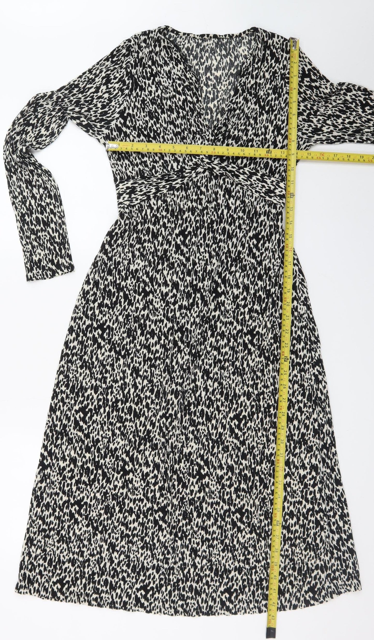 F&F Women's Black Animal Print A-Line Knee Length Dress Size 10